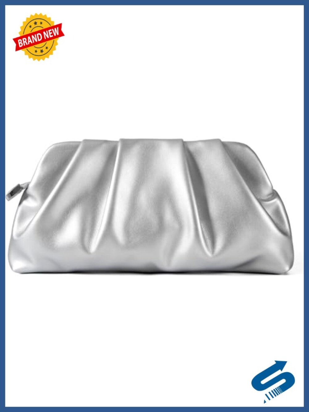 Ruched Evening Clutch Purse with Detachable Metal Chain Crossbody Bag